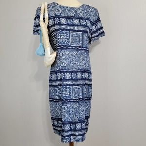 Vintage 90s Short Sleeve Tile Print A-Line Dress